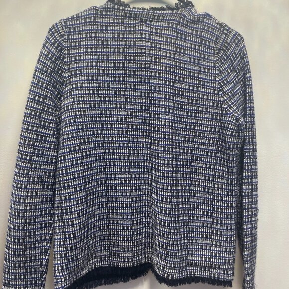 J.Crew Tweed Jacket S Blue & White Fringed Edge - Picture 5 of 11